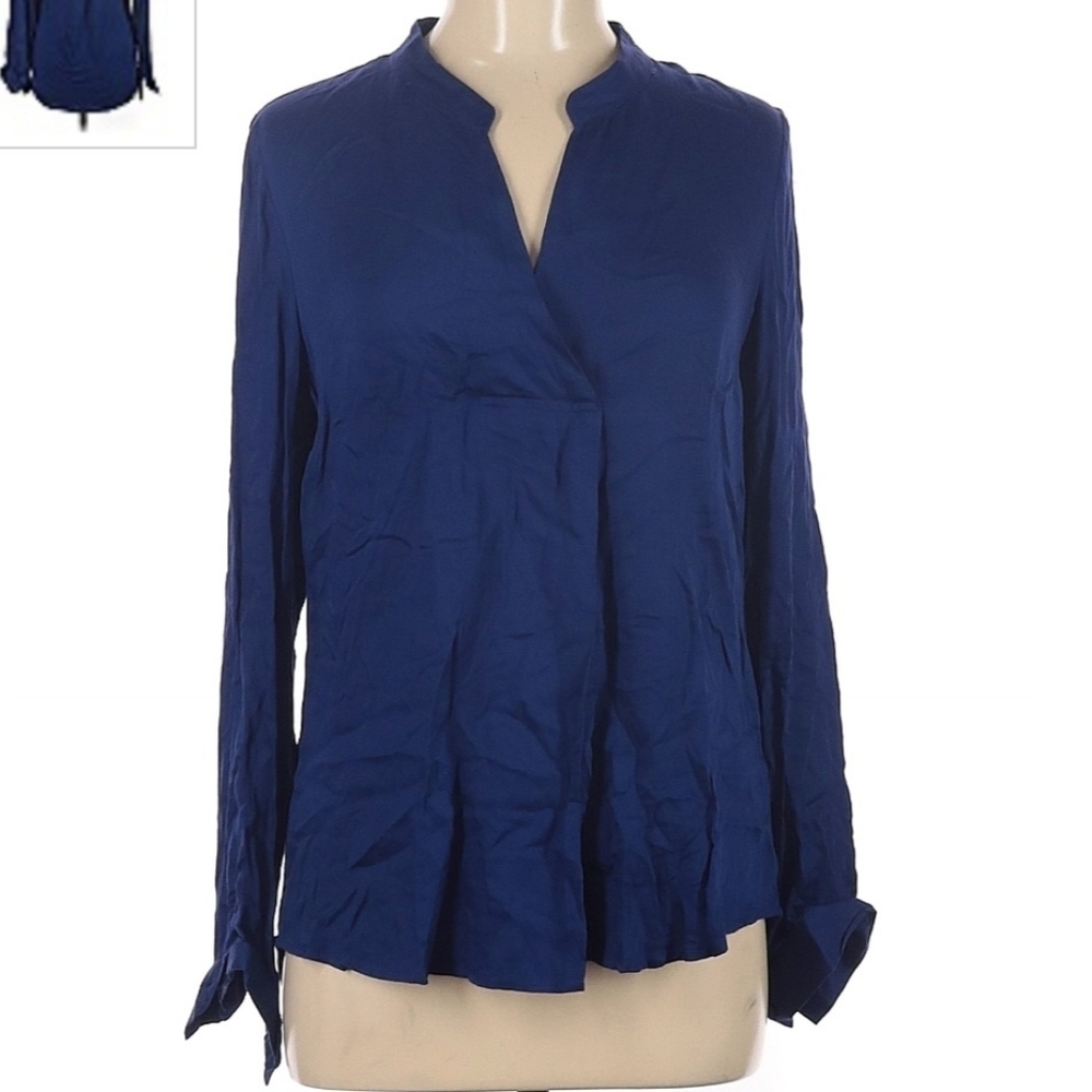 Daniel Rainn Stitch Fix Popover Rolltab Sleeve Blue V-Neck Women's Medium M EUC